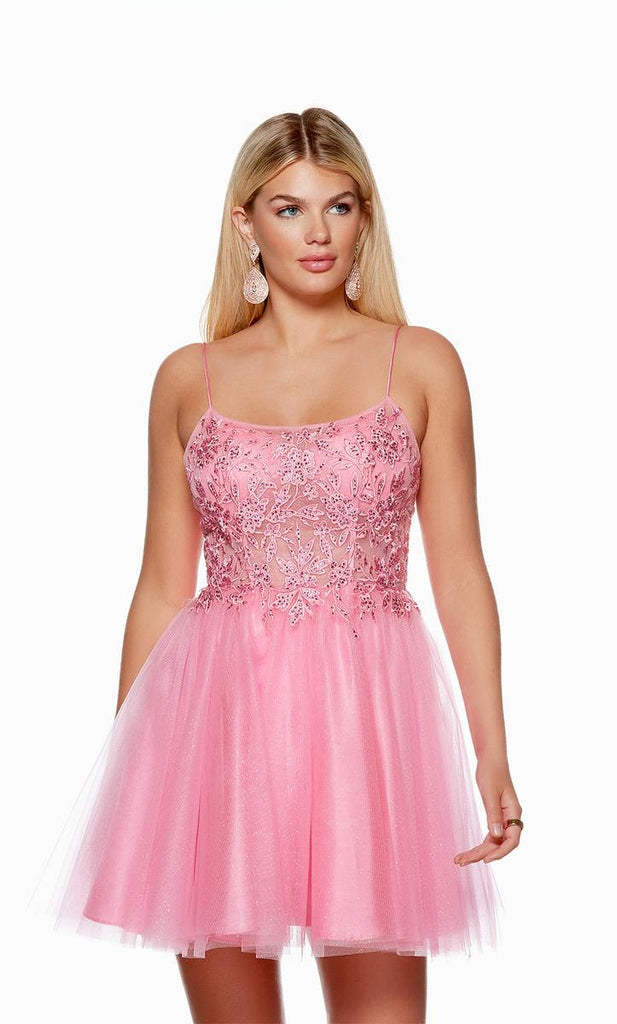 Alyce Paris Lace Illusion Short Homecoming Dress 3155