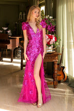 Ava Presley Feather Puff Sleeve Prom Dress 39552
