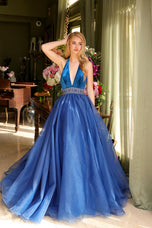 Ava Presley Plunging Halter Ballgown 39580