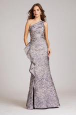 Teri Jon One Shoulder Jacquard Evening Gown 217028