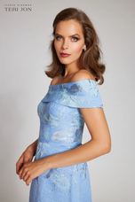 Teri Jon Floral Jacquard Off the Shoulder Gown 217048