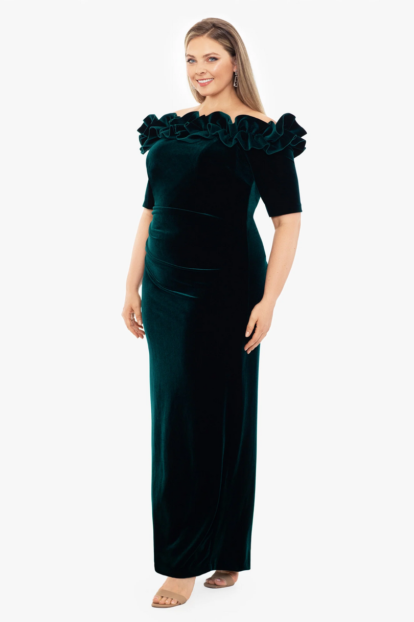 Xscape Evenings Off the Shoulder Velvet Evening Dress 5082X