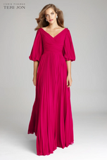 Teri Jon Pleated Chiffon Puff Sleeve Evening Dress 209098