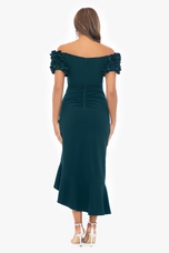 Xscape Evenings "Loretta" Scuba Crepe Off the Shoulder Ruffle Sleeve Midi Dress 5997X