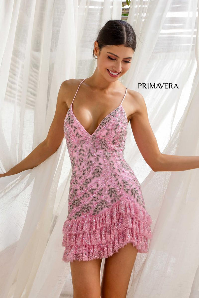 Primavera Beaded Ruffle Hem Homecoming Dress 4242