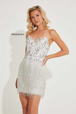 Primavera Strapless Beaded Fringe Homecoming Dress 4258