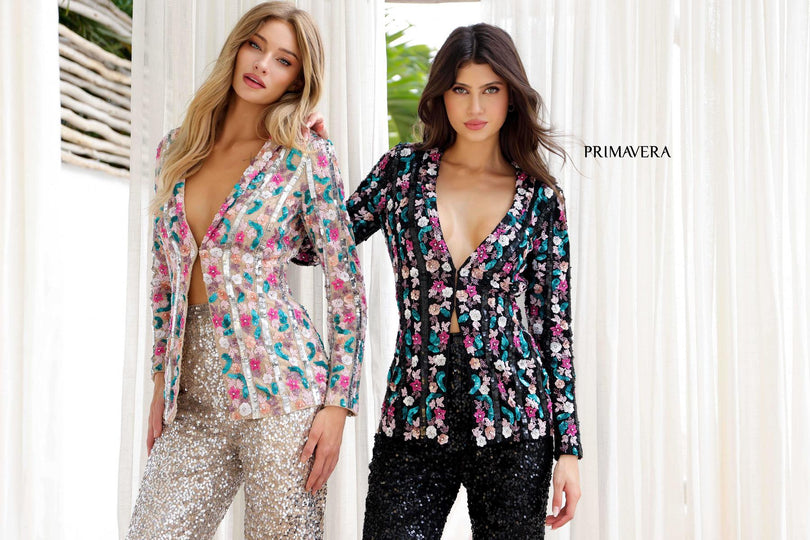 Primavera Floral Beaded Blazer and Sequin Pant Suit 4274