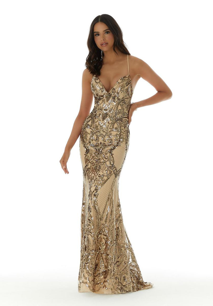 Morilee Long Sequin V-Neck Prom Dress 43032