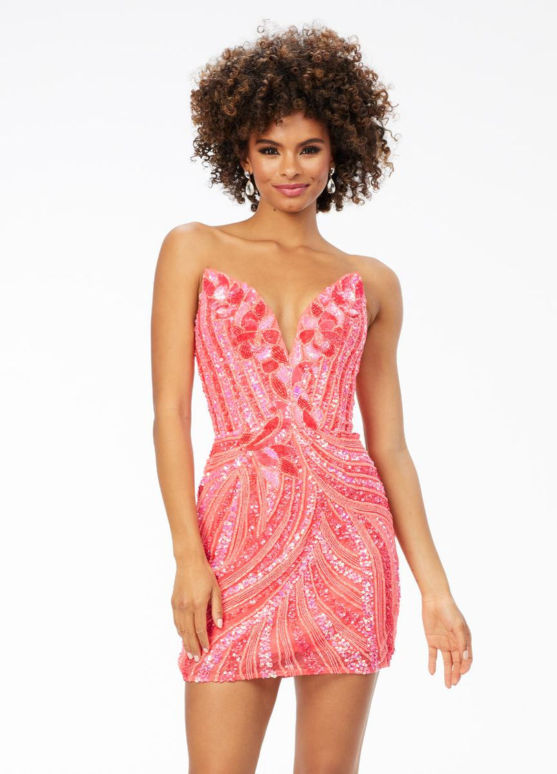 ASHLEYlauren Strapless Sequin Homecoming Dress 4500 - B