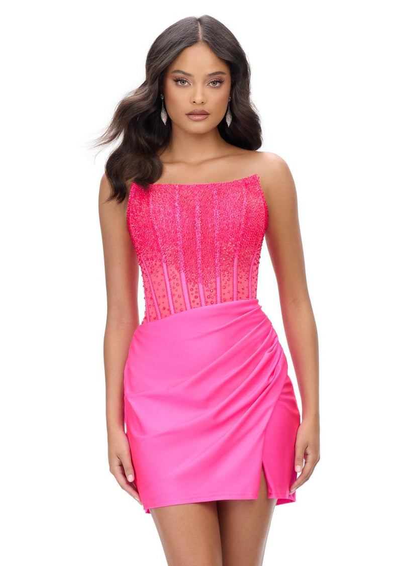 ASHLEYlauren Illusion Corset Homecoming Dress 4686