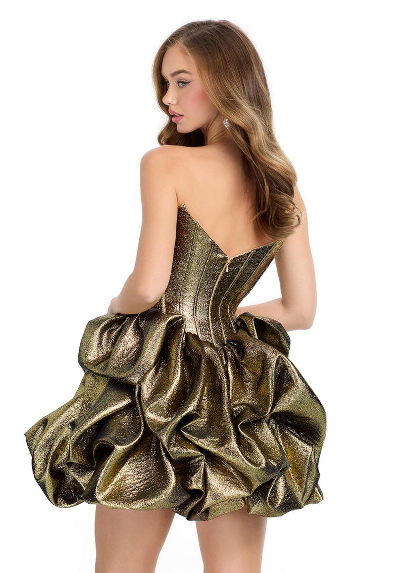 ASHLEYlauren Strapless Metallic Corset Cocktail Dress 4789