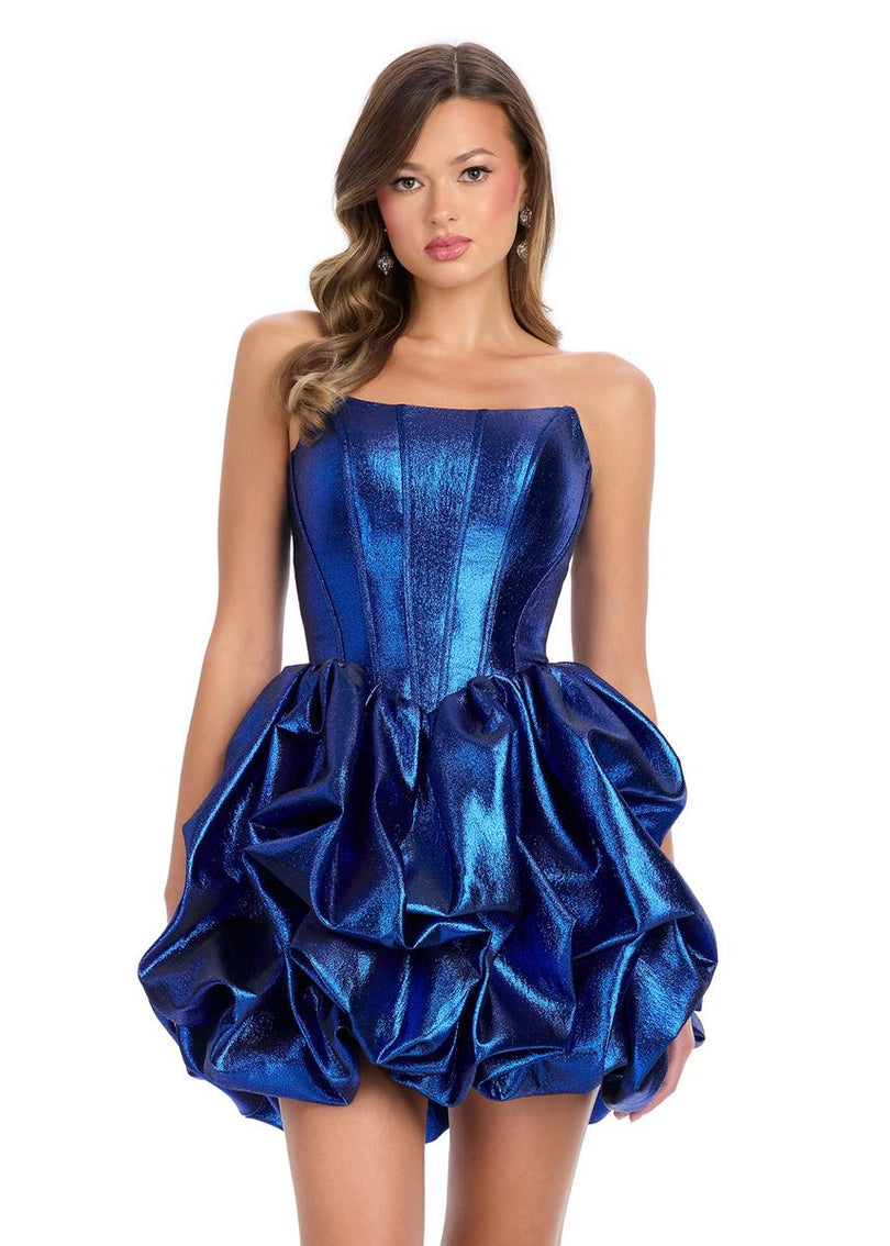 ASHLEYlauren Strapless Metallic Corset Cocktail Dress 4789