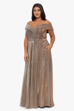 Xscape Evenings "Estelle" Off the Shoulder Glitter Evening Dress 5220X