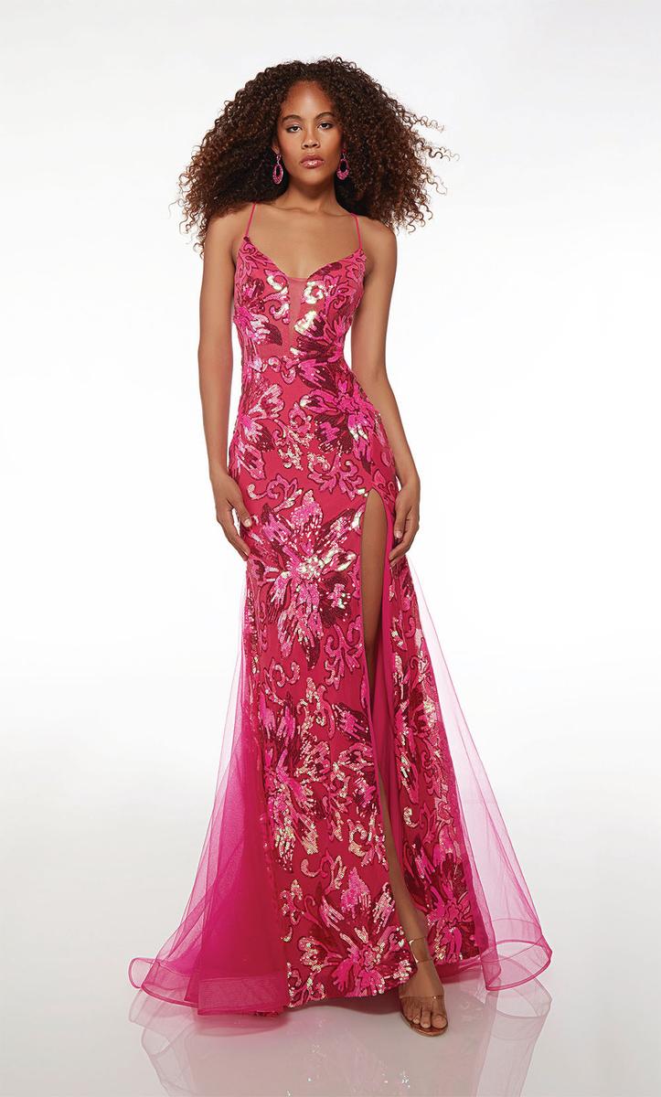 Alyce Floral Sequin Long Prom Dress 61617