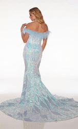 Alyce Paris Off Shoulder Feather Prom Dress 61650