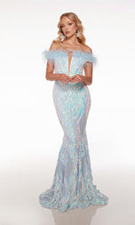 Alyce Paris Off Shoulder Feather Prom Dress 61650