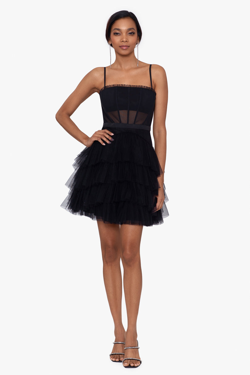 Betsy & Adam Short Ruffle Homecoming Dress A25282