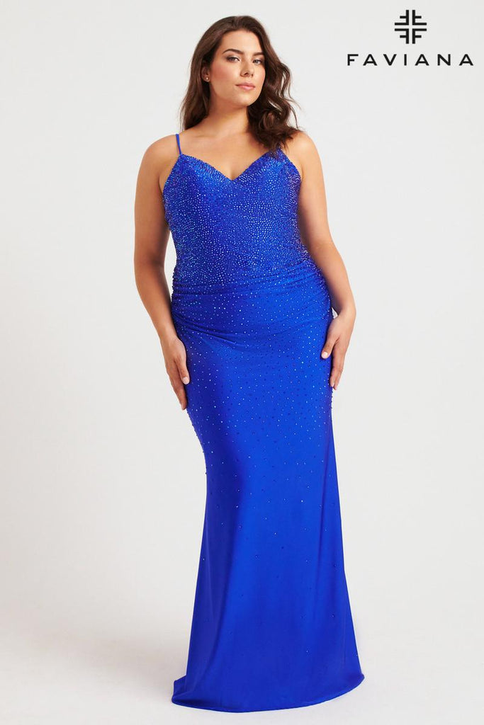 Faviana V-Neck Fitted Plus Size Prom Dress 9555