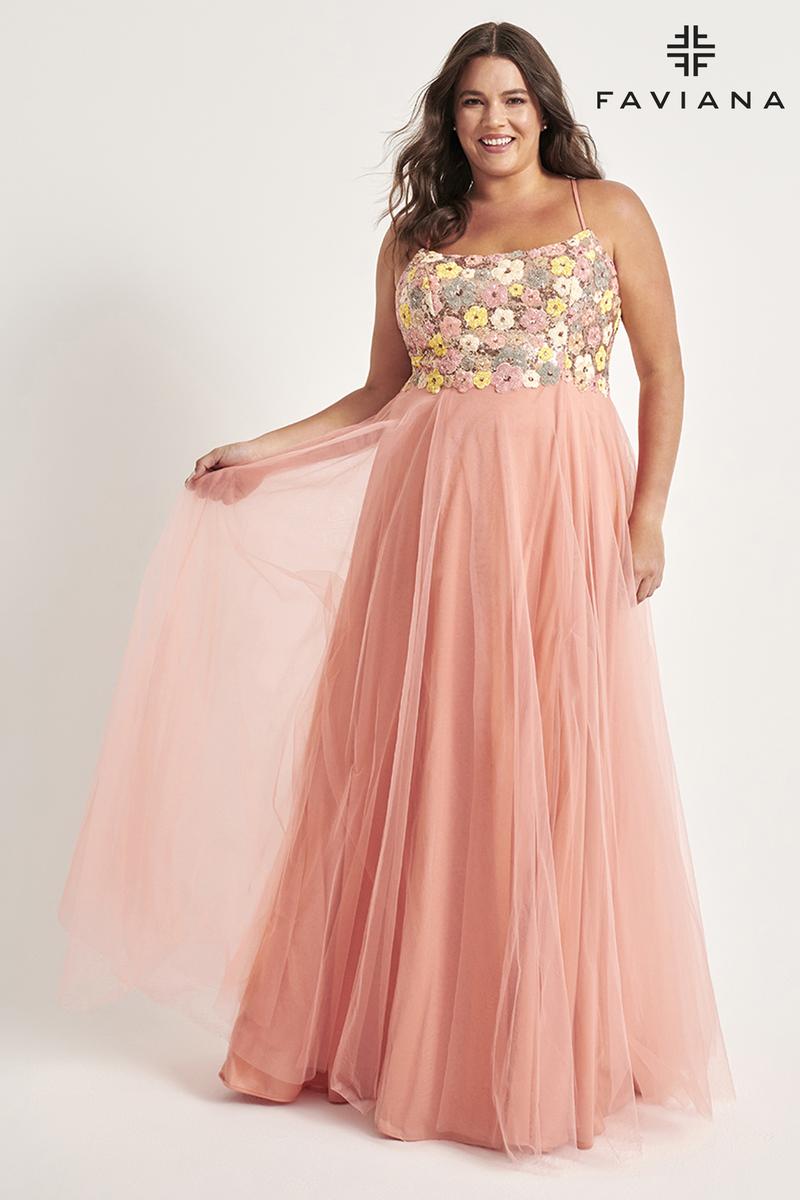 Faviana Floral A-Line Plus Size Prom Dress 9557