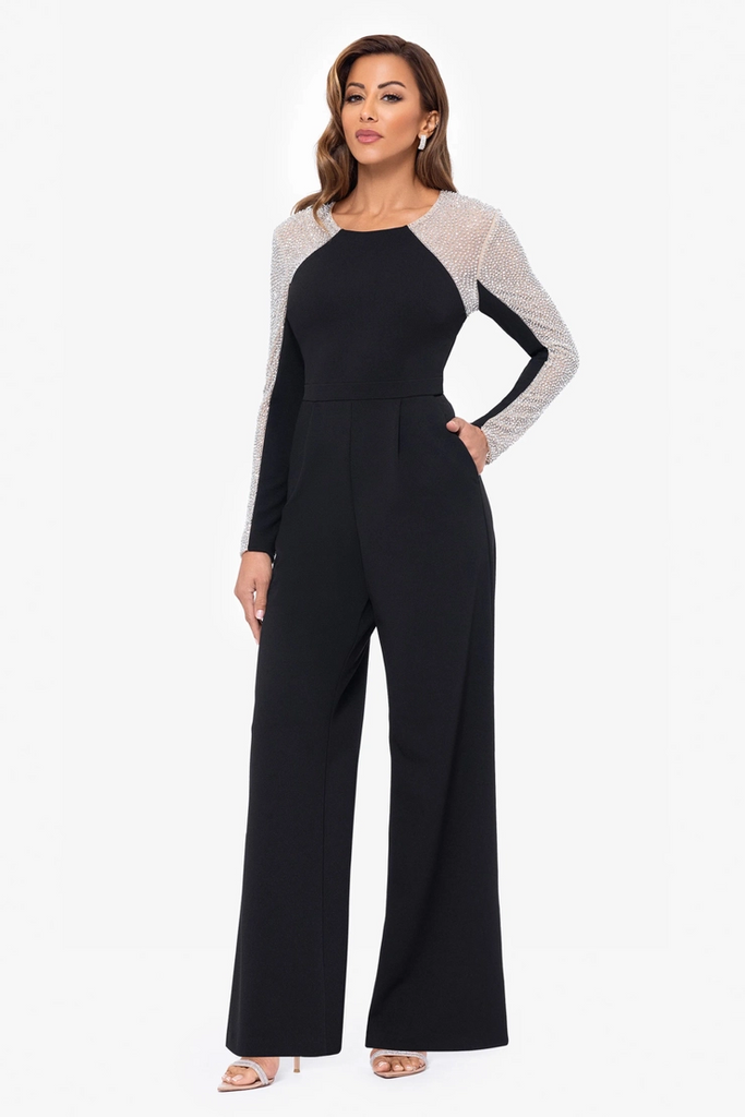 Xscape Evenings Long Sleeve Heat Stone Jumpsuit 6533X