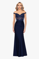 Betsy & Adam Off Shoulder Long Prom Dress A26276