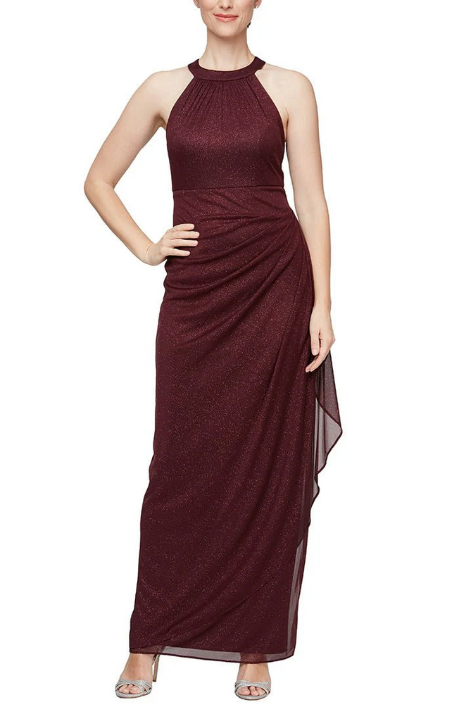 Alex Evenings Glitter Mesh Halter Neck Evening Dress 8133106