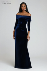 Teri Jon Off The Shoulder Stretch Velvet Evening Gown 67037