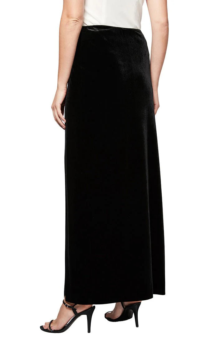 Alex Evenings Long Velvet Skirt with Side Slit & Satin Button Detail 3915397