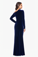 Betsy & Adam "Annette" Velvet Drop Shoulder Evening Dress A25329