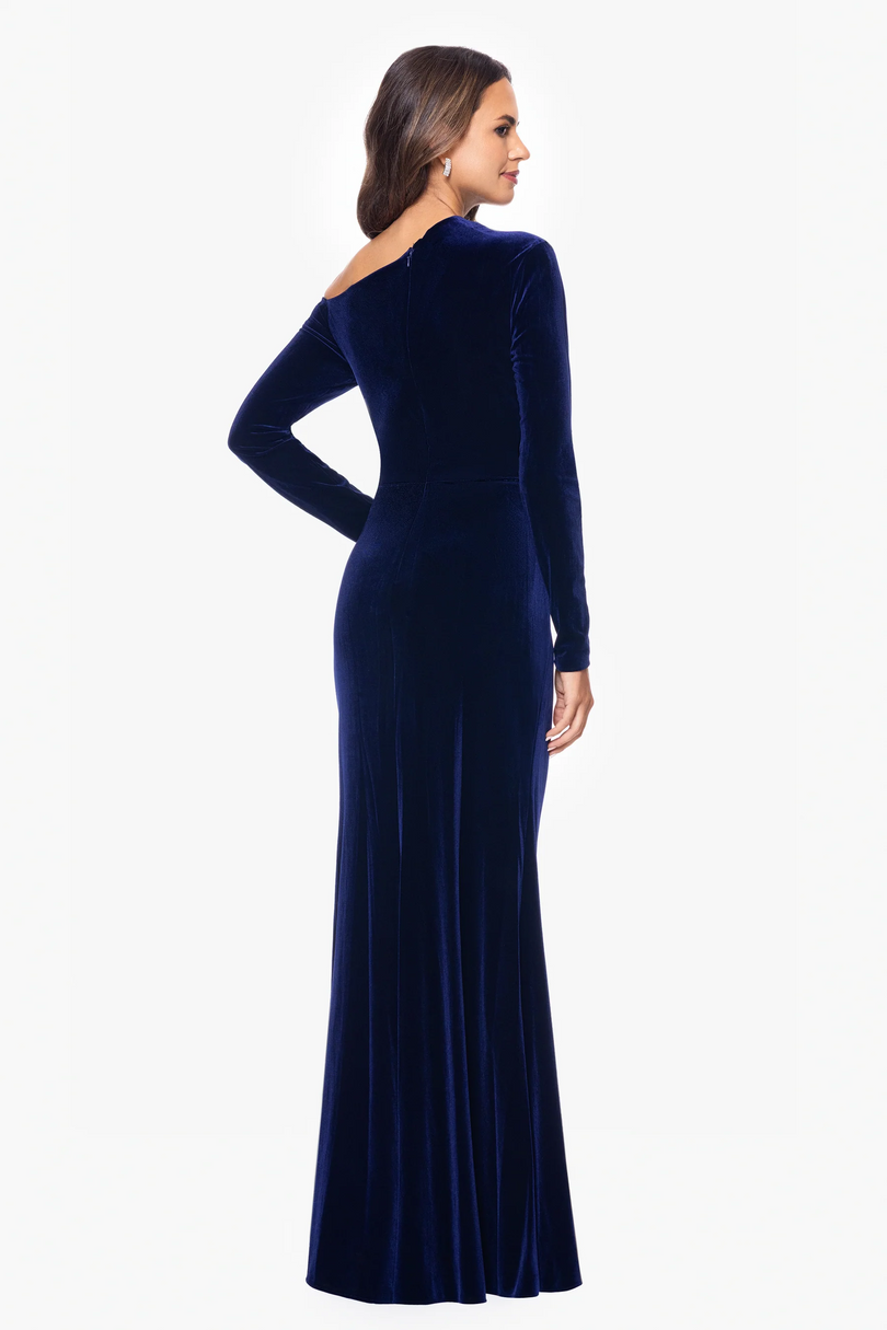 Betsy & Adam "Annette" Velvet Drop Shoulder Evening Dress A25329