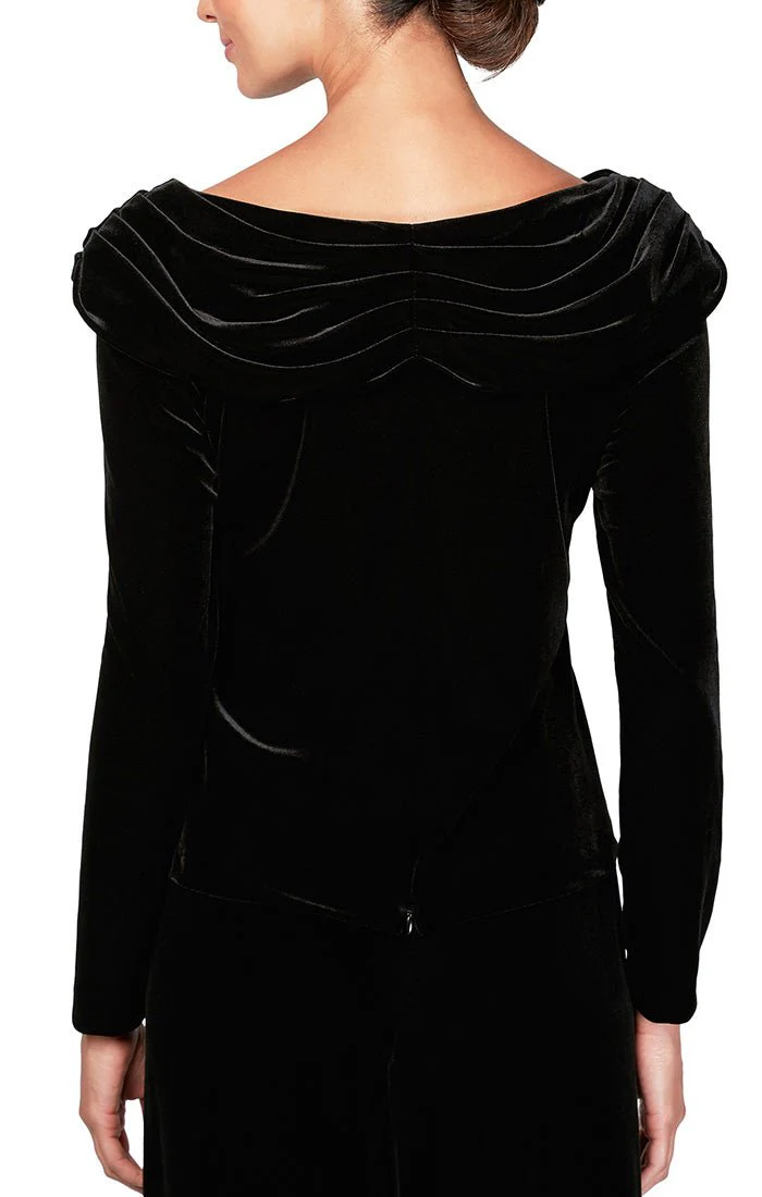 Alex Evenings Long Sleeve Velvet Blouse with Decorative Broach 3916945