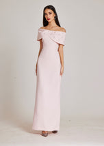 Teri Jon Crepe Off The Shoulder Jewel Trim Portrait Column Gown 239069