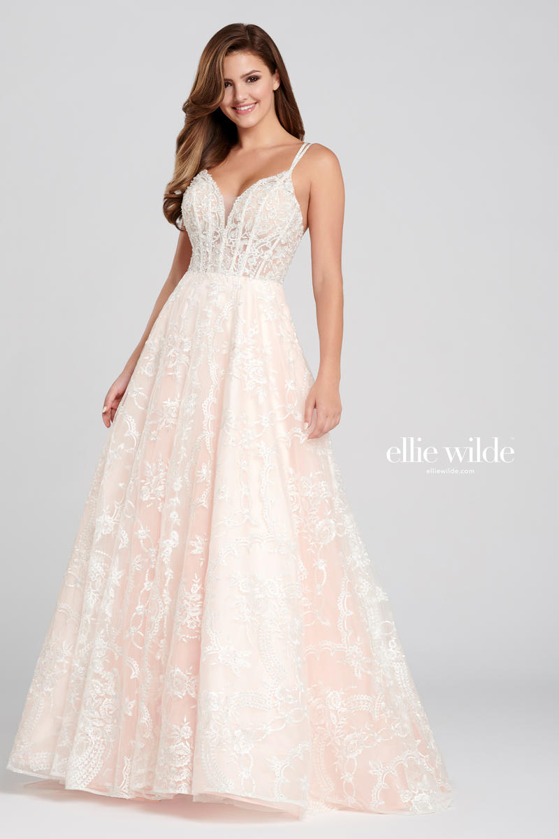 Ellie Wilde V-Neck Lace Ball Gown EW120135