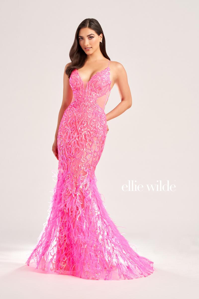 Ellie Wilde Mermaid Feather Prom Dress EW35006