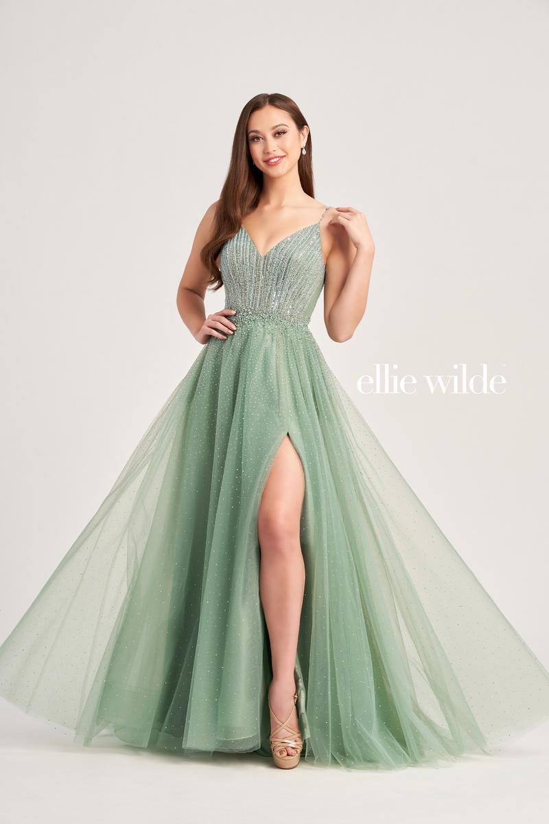 Ellie Wilde A-Line V-Neck Prom Dress EW35088