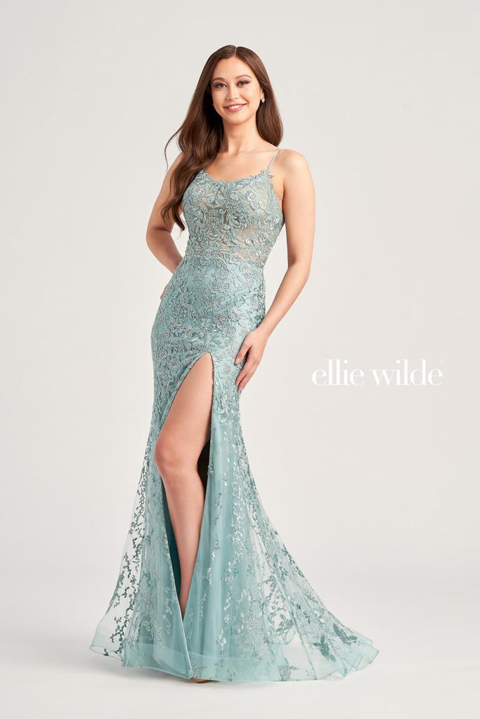 Ellie Wilde Fit and Flare Lace Prom Dress EW35223