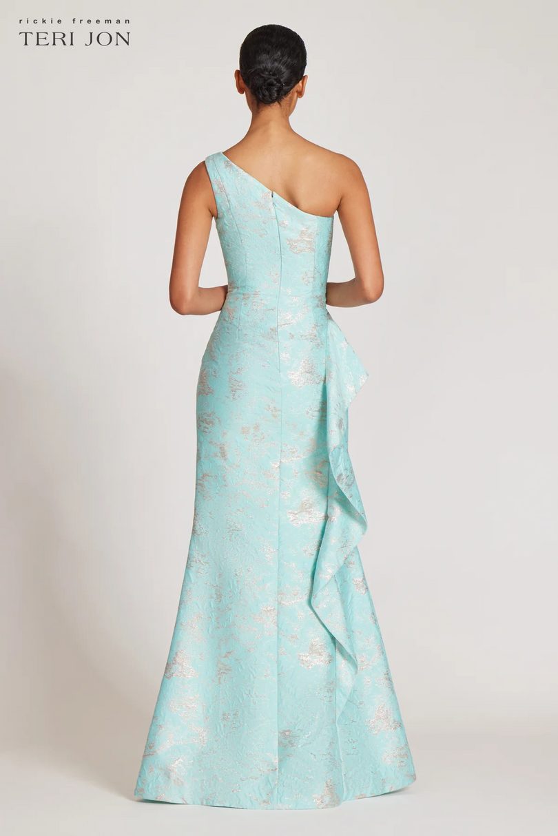 Teri Jon One Shoulder Jacquard Evening Dress 209064