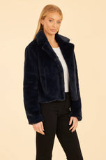 Dolce Cabo Plush Faux Fur Notch Collar Jacket 75362