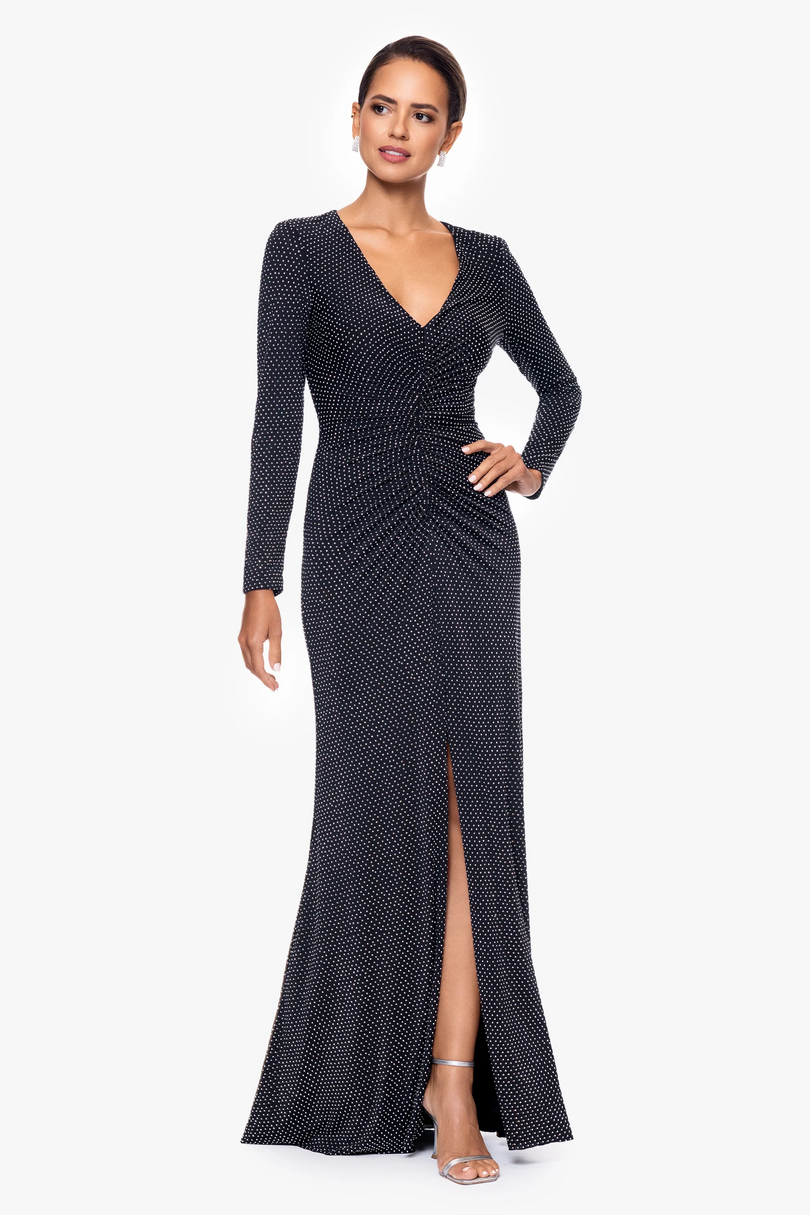 Xscape Evenings "Devin" Rhinestone Jersey Knit V-Neck Dress 6546X