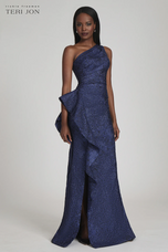 Teri Jon One Shoulder Jacquard Evening Gown 217028