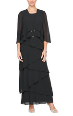 Alex Evenings Chiffon Tiered Tank Jacket Dress 8492001