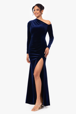 Betsy & Adam "Annette" Velvet Drop Shoulder Evening Dress A25329