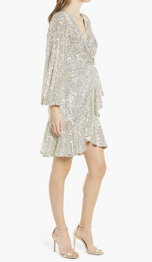 Eliza J Sparkly Long Sleeve V-neck Cocktail Dress EJ1M8812