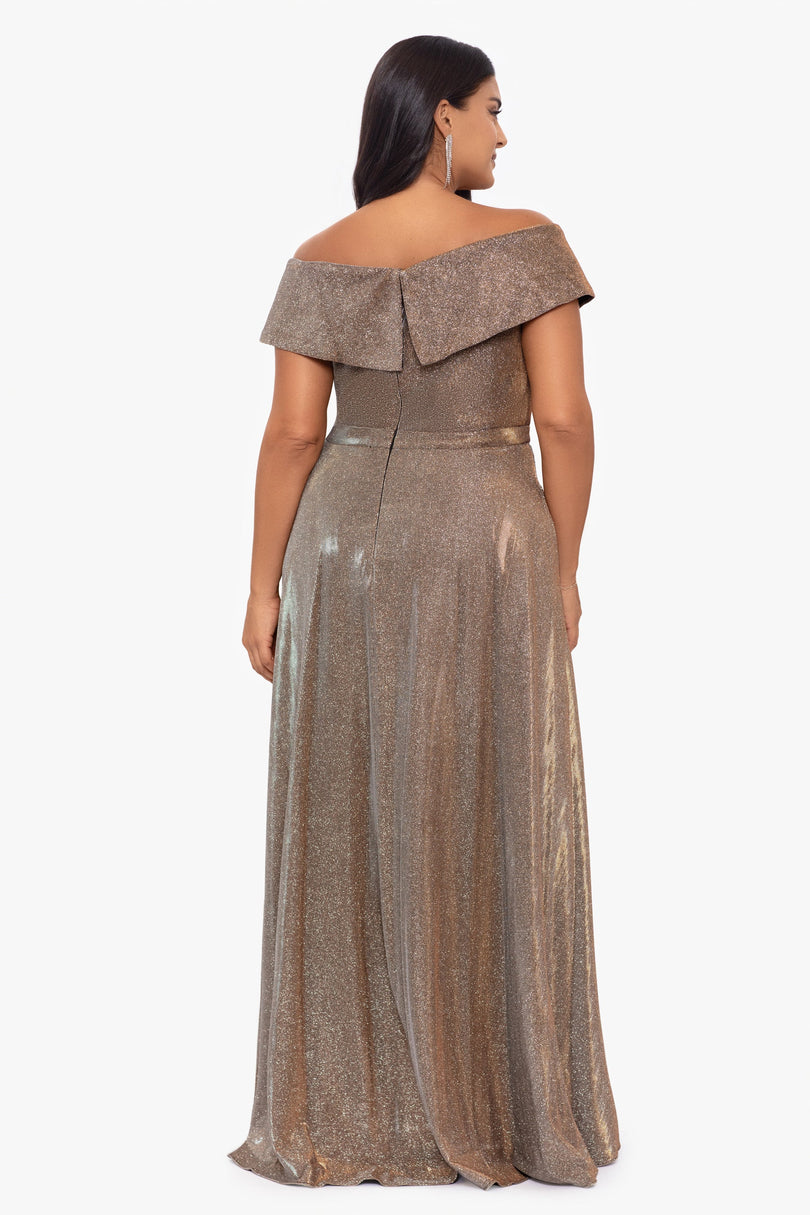 Xscape Evenings "Estelle" Off the Shoulder Glitter Evening Dress 5220X