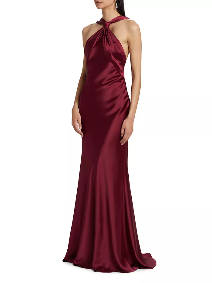 Monique Lhuillier Mallory Satin Halter Neck Gown 44112362