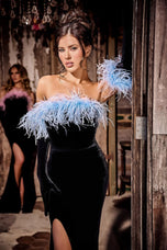 Portia and Scarlett Strapless Feather Velvet Dress PS24049