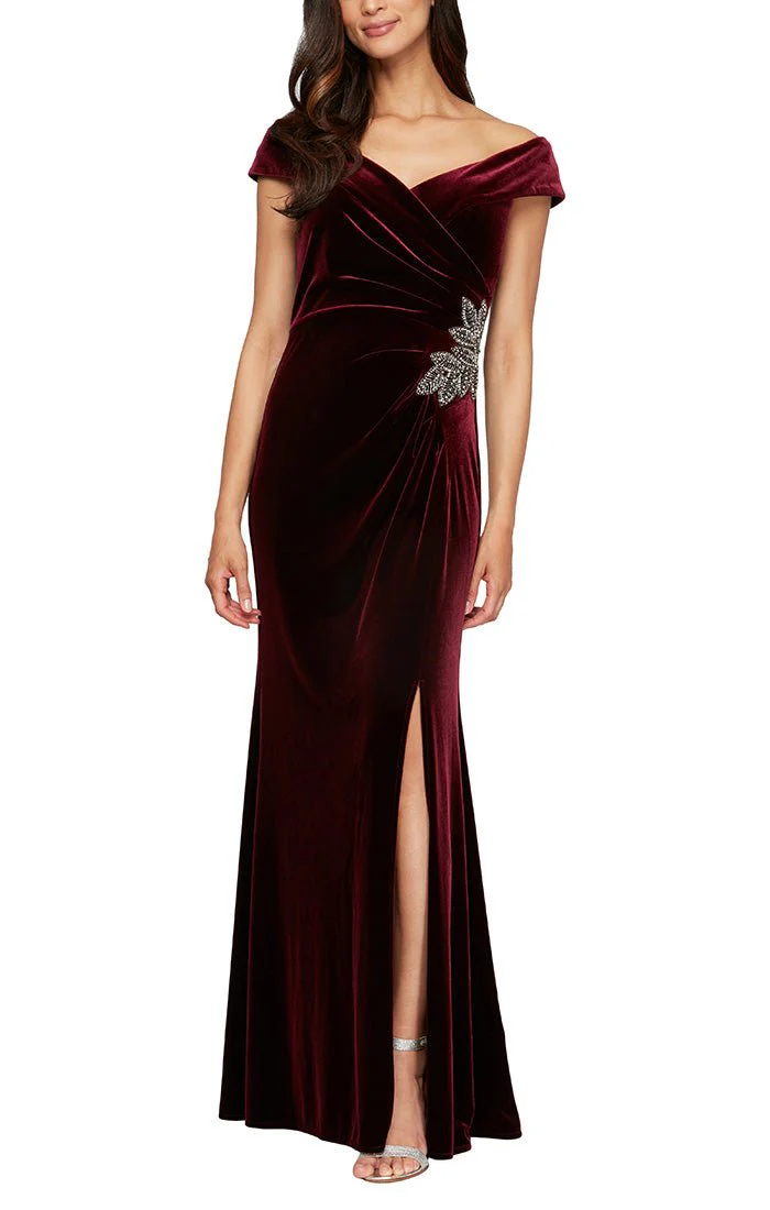 Alex Evenings Velvet Off the Shoulder Evening Gown 81917705