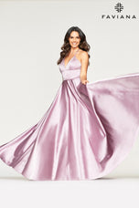 Faviana V-Neck Satin A-Line Prom Dress S10252