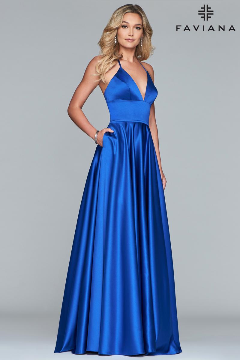 Faviana V-Neck Satin A-Line Prom Dress S10252