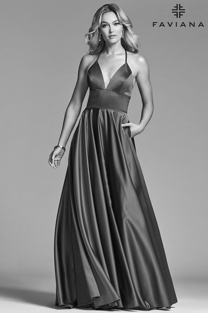 Faviana V-Neck Satin A-Line Prom Dress S10252